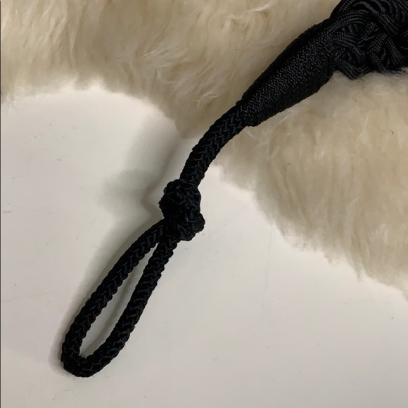 Vintage 80s Black Rope Gold Buckle Faux Pearl waist belt hook loop closure women main image 4